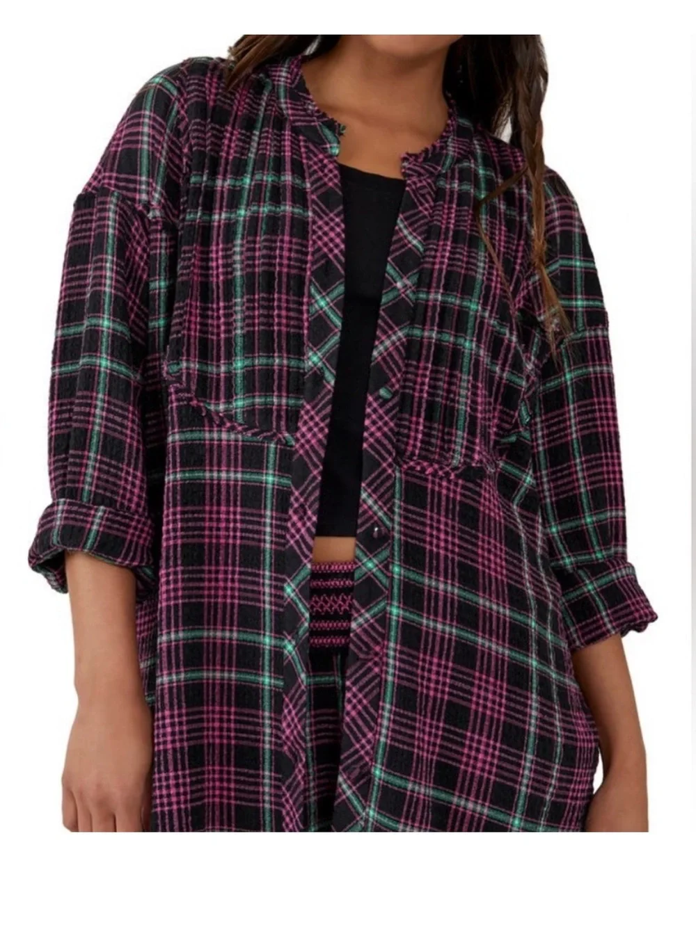 Intimately Free People Plaid About You Sleep Oversized Button Down Pajama Top